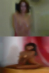 Naked woman shoving stuff